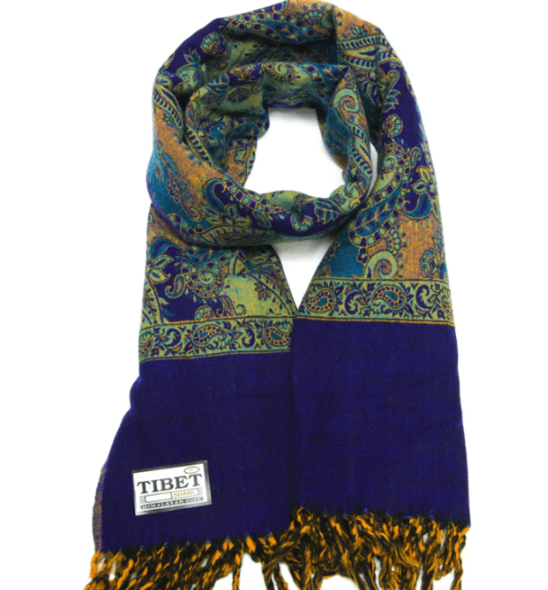 THE DEEP BLUE AND GOLD TIBET SHAWL