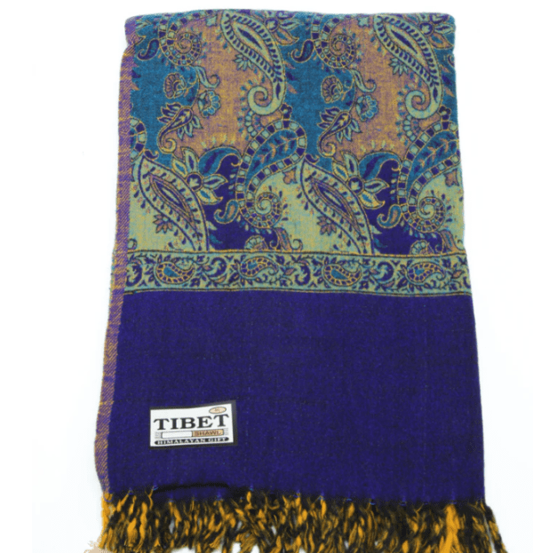 THE DEEP BLUE AND GOLD TIBET SHAWL
