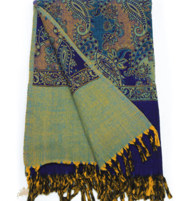 THE DEEP BLUE AND GOLD TIBET SHAWL