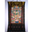 Vintage Green Tara Thangka Mounted with Old Hand Woven Khadi Silk Brocade with 21 Taras