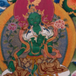 Vintage Green Tara Thangka Mounted with Old Hand Woven Khadi Silk Brocade with 21 Taras