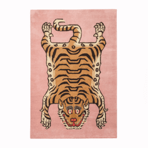 Handtufted Wool Rectangle Tibetan Tiger Animal Woven Blush Pink Luxurious Home Decor Pile Rug
