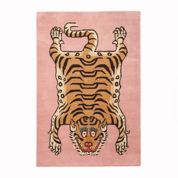 Handtufted Wool Rectangle Tibetan Tiger Animal Woven Blush Pink Luxurious Home Decor Pile Rug