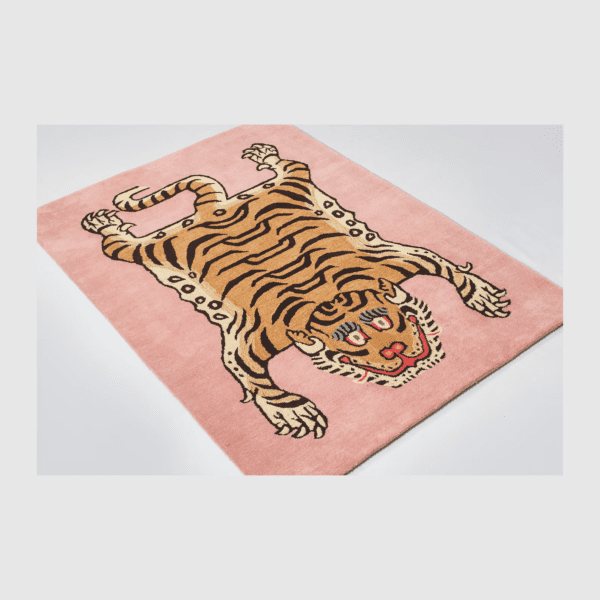 Handtufted Wool Rectangle Tibetan Tiger Animal Woven Blush Pink Luxurious Home Decor Pile Rug