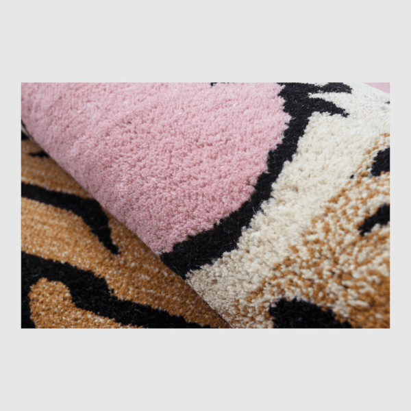 Handtufted Wool Rectangle Tibetan Tiger Animal Woven Blush Pink Luxurious Home Decor Pile Rug